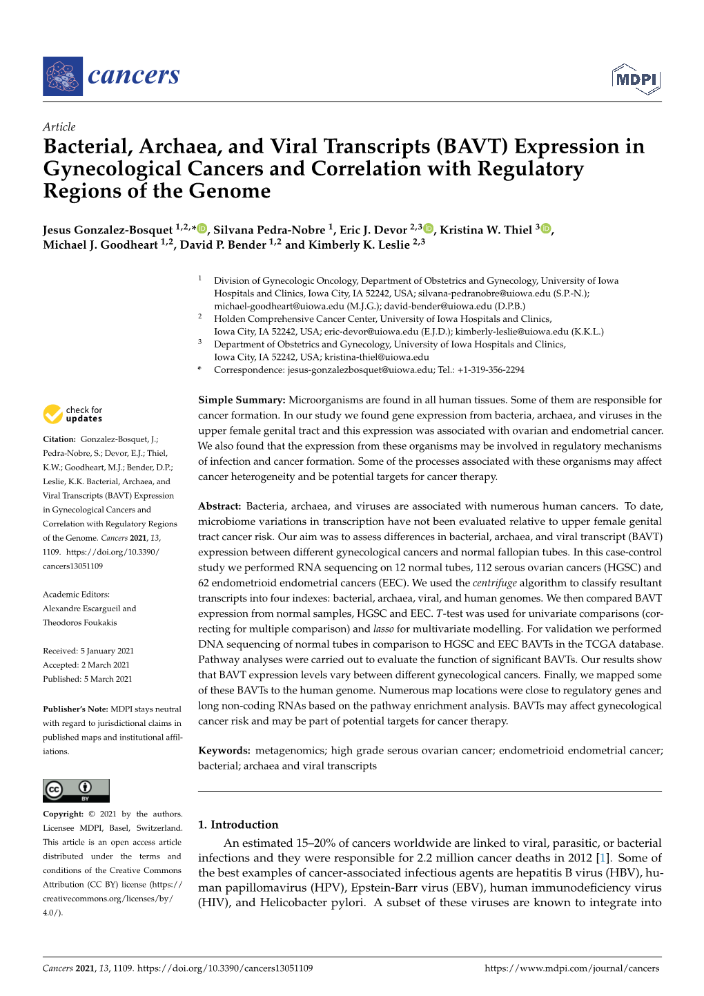 Bacterial, Archaea, and Viral Transcripts (BAVT) Expression in Gynecological Cancers and Correlation with Regulatory Regions of the Genome