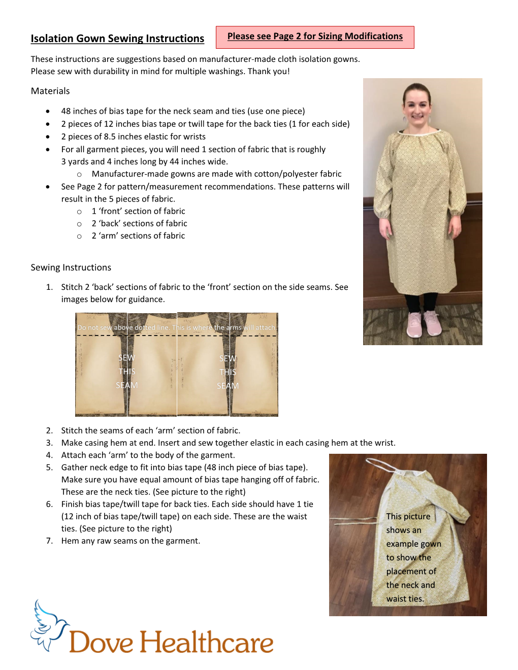 Isolation Gown Sewing Instructions Please See Page 2 for Sizing Modifications