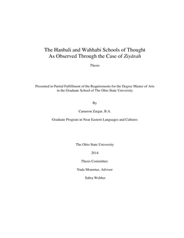 The Hanbali and Wahhabi Schools of Thought As Observed Through the Case of Ziyārah