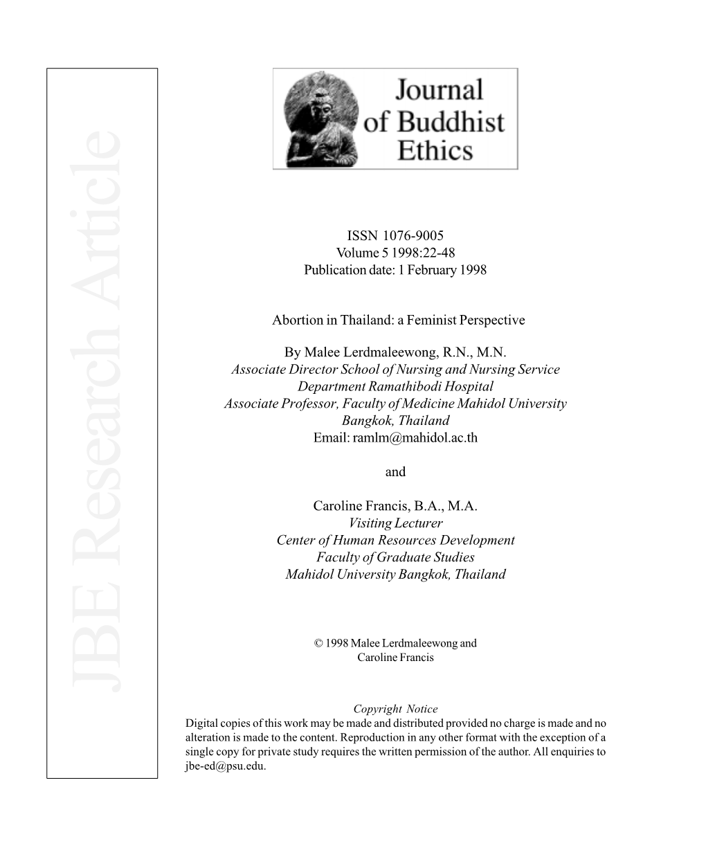 Journal of Buddhist Ethics Volume 5, 1998:22-48