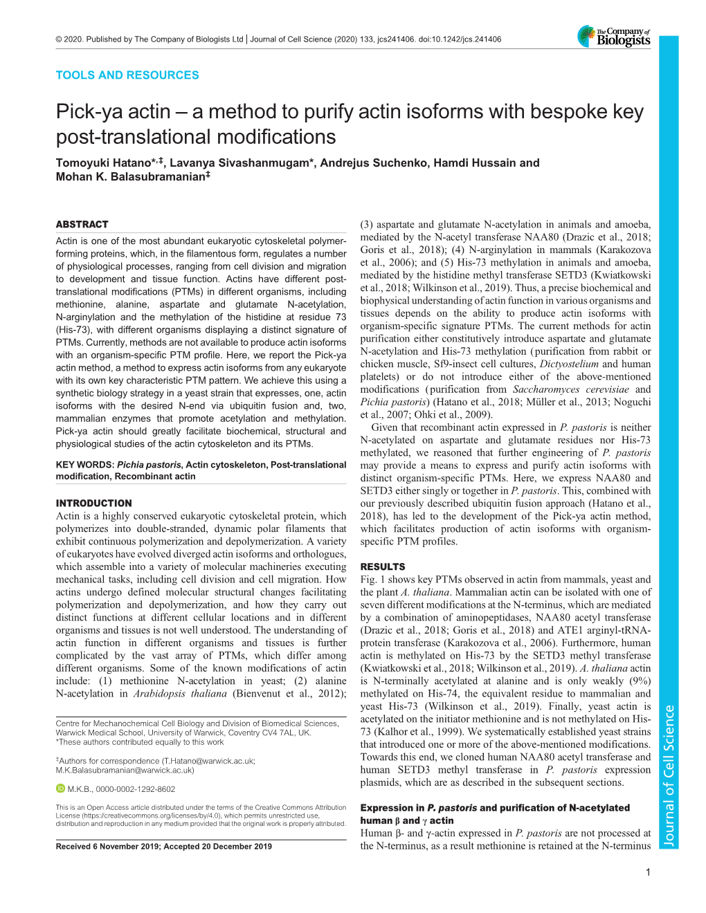 A Method to Purify Actin Isoforms with Bespoke Key Post-Translational