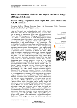 Status and Recorded of Sharks and Rays in the Bay of Bengal of Bangladesh Region