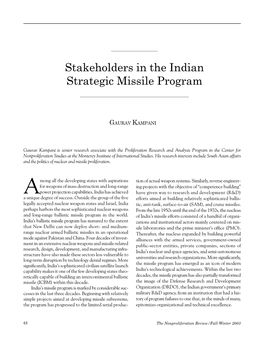 Stakeholders in the Indian Strategic Missile Program