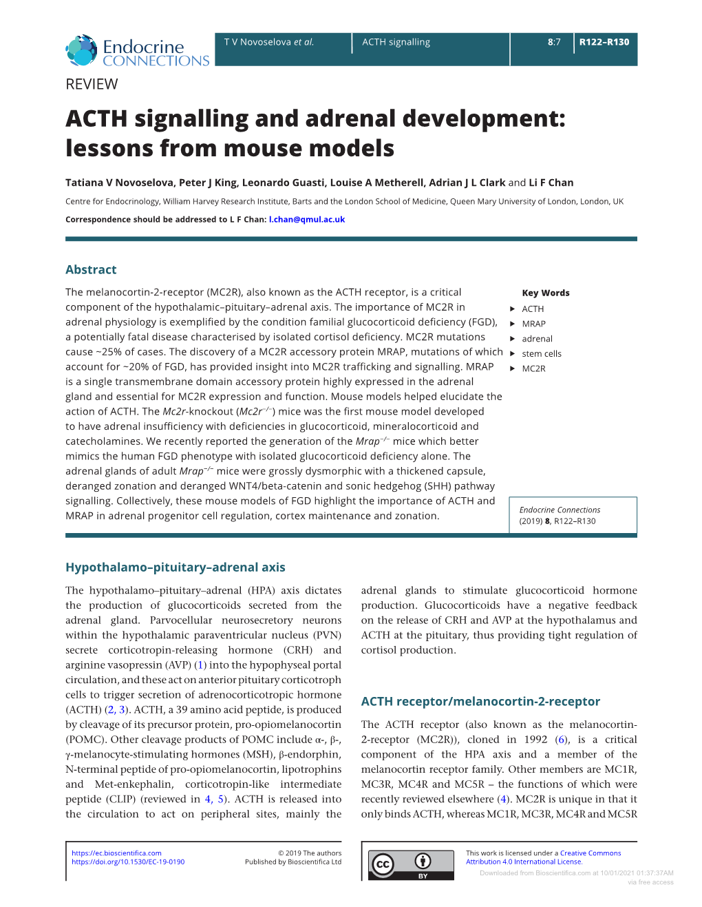 ACTH Signalling and Adrenal Development: Lessons from Mouse Models