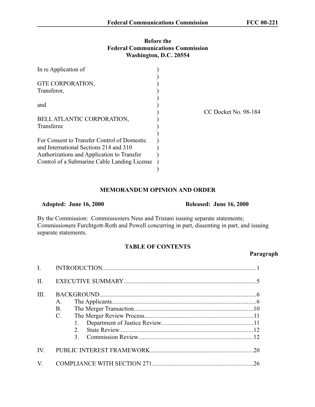 Federal Communications Commission FCC 00-221 s1