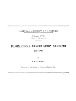 Biographical Memoir Simon Newcomb 1835-1909