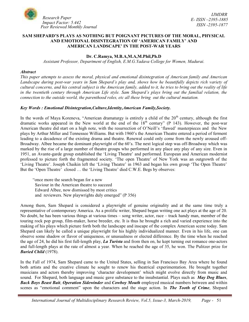 2395-1885 ISSN -2395-1877 Research Paper Impact Factor