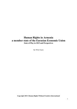 Human Rights in Armenia a Member State of the Eurasian Economic Union State of Play in 2015 and Perspectives