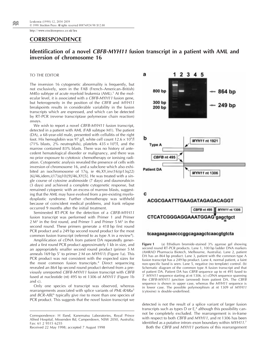 Identification Of A Novel CBFB-MYH11 Fusion Transcript In A Patient ...