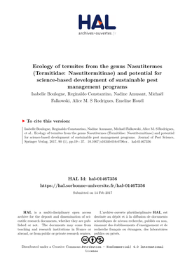 Ecology of Termites from the Genus Nasutitermes