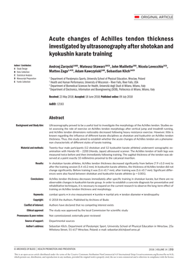 Acute Changes of Achilles Tendon Thickness Investigated by Ultrasonography After Shotokan and Kyokushin Karate Training
