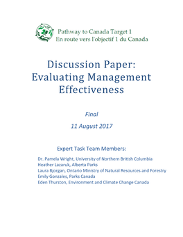 Discussion Paper: Evaluating Management Effectiveness