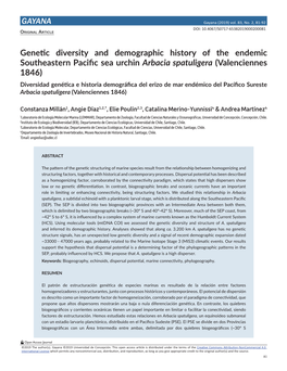 GAYANA Genetic Diversity and Demographic History of the Endemic Southeastern Pacific Sea Urchin Arbacia Spatuligera