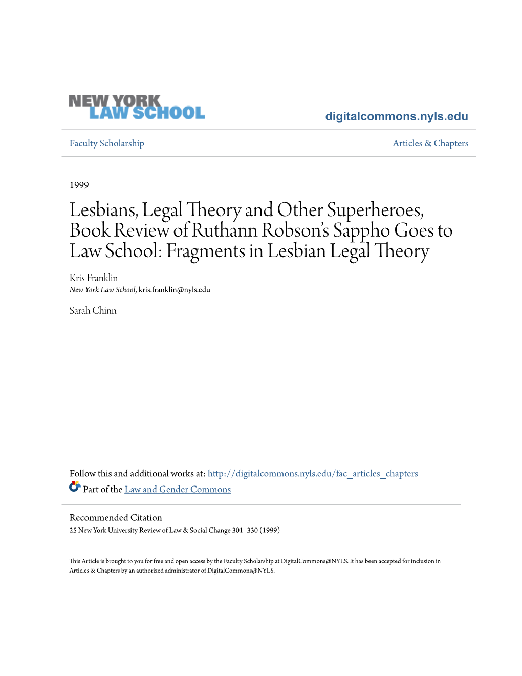 Lesbians, Legal Theory and Other