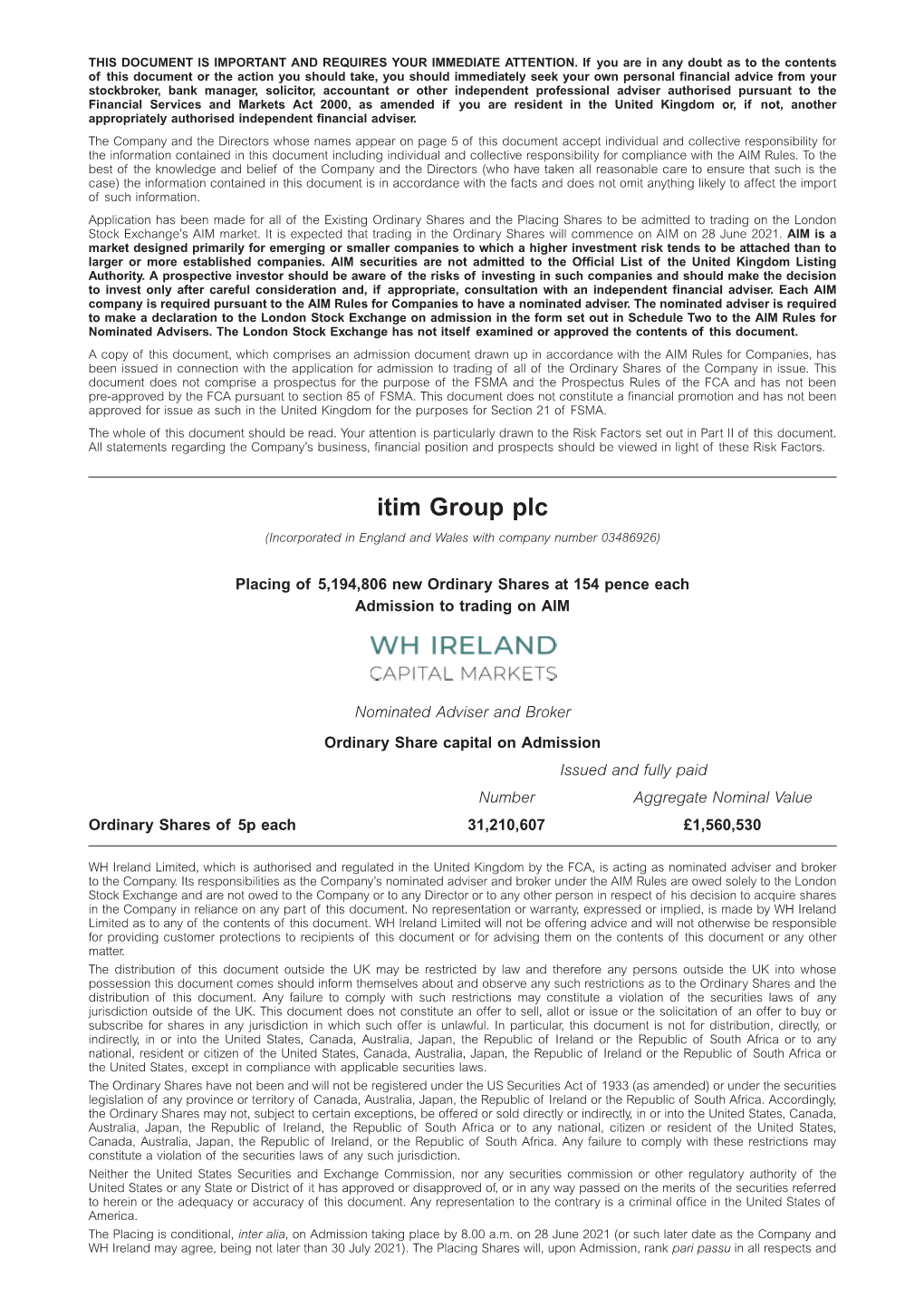 Itim Group Plc Admission Document Final.Pdf