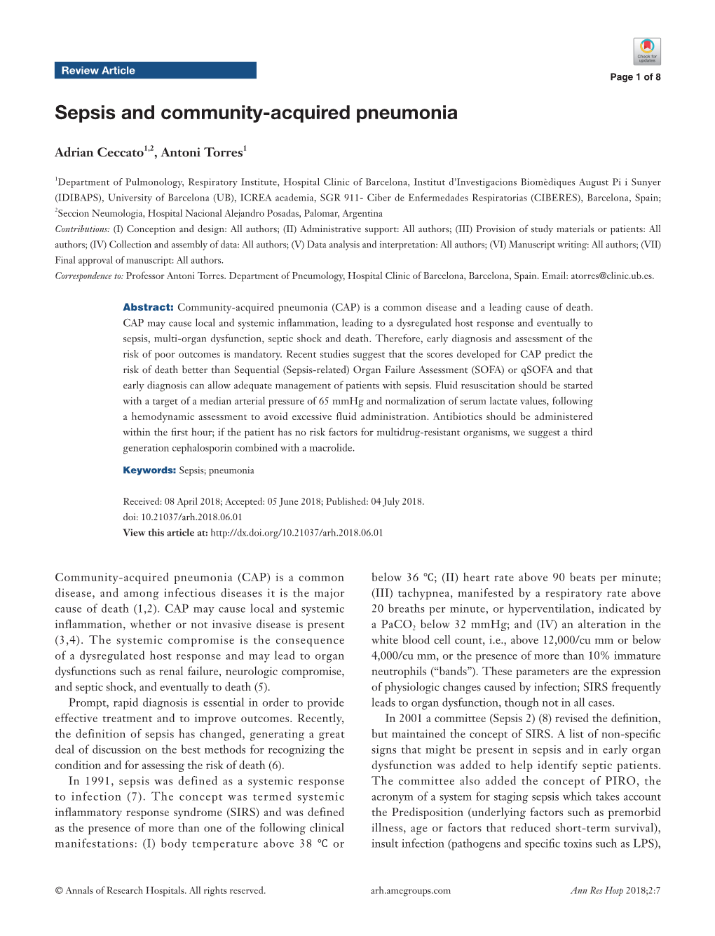 Sepsis and Community-Acquired Pneumonia