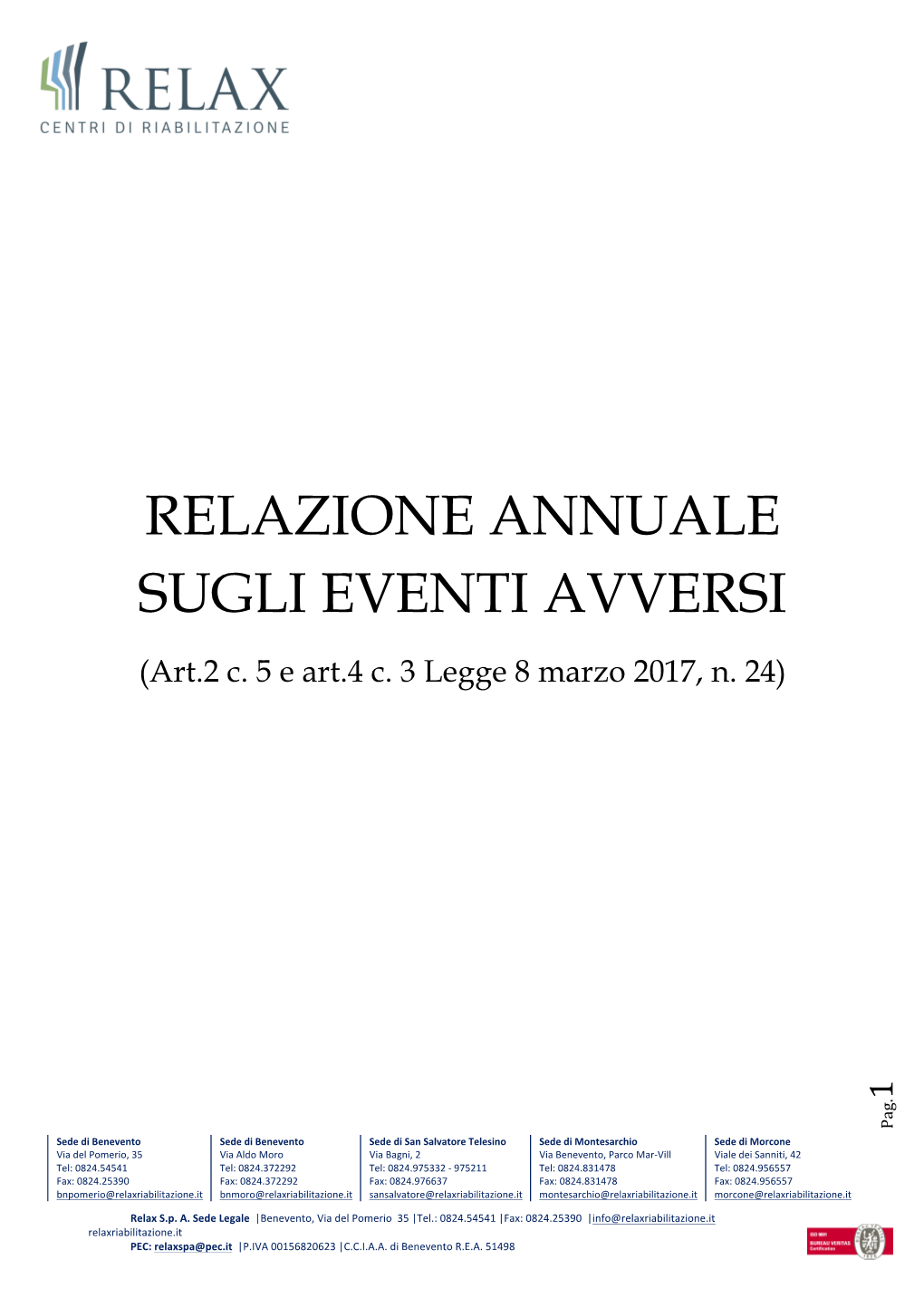 Relazione Annuale Sugli Eventi Avversi