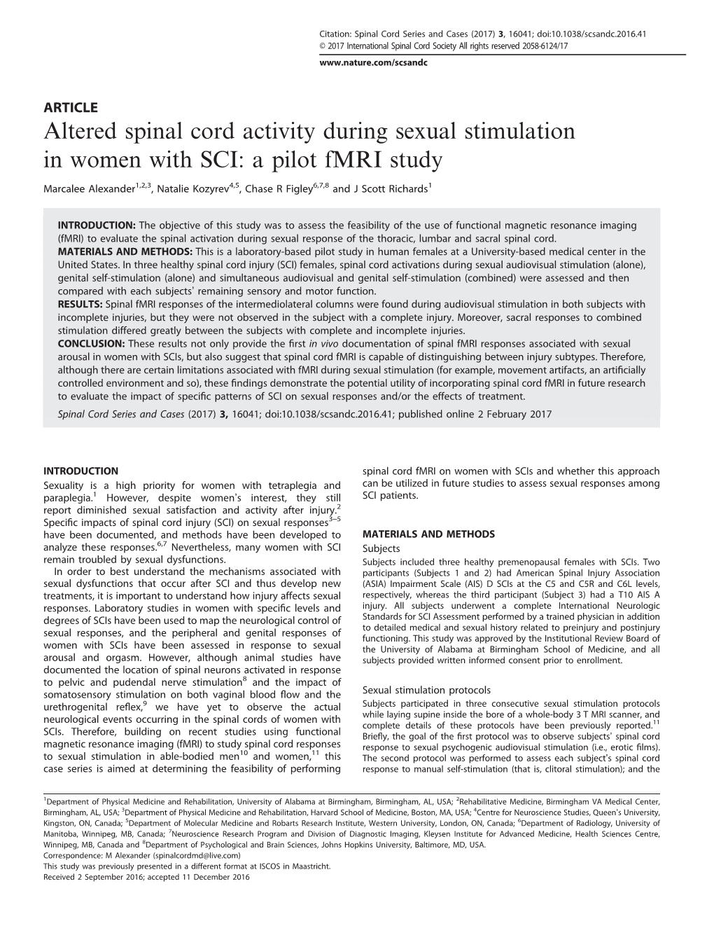 Altered Spinal Cord Activity During Sexual Stimulation in Women with SCI: a Pilot Fmri Study