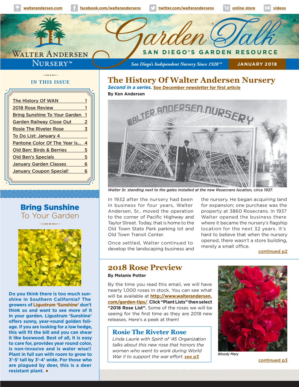 The History of Walter Andersen Nursery Bring Sunshine to Your Garden 2018 Rose Preview