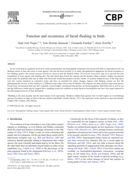 Function and Occurrence of Facial Flushing in Birds