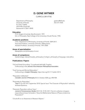 D. Gene Witmer Curriculum Vitae