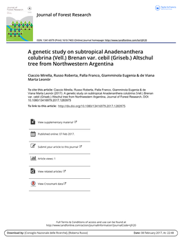 A Genetic Study on Subtropical Anadenanthera Colubrina (Vell.) Brenan Var