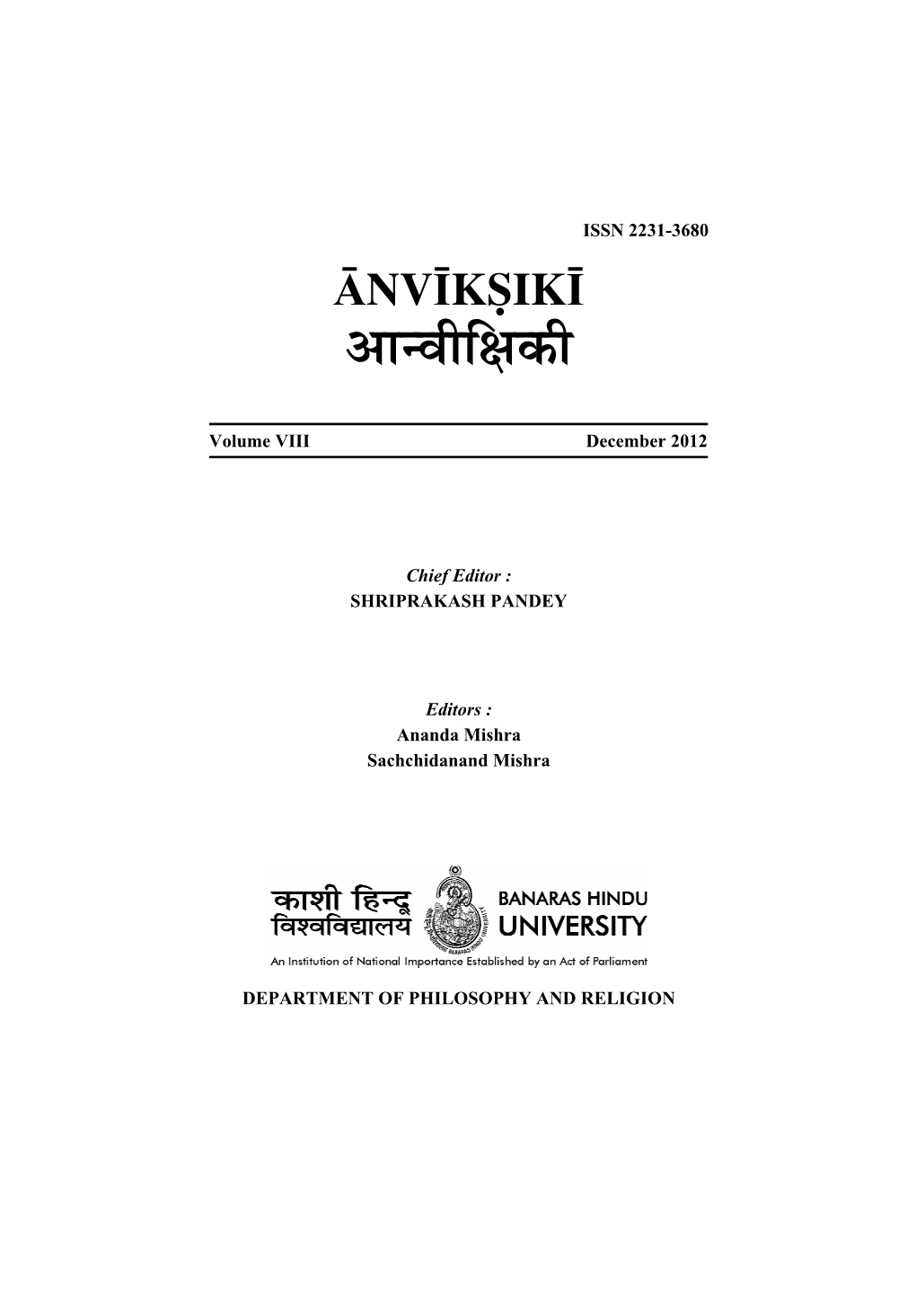 Anvikshiki Volume VIII