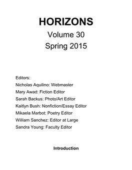 HORIZONS Volume 30 Spring 2015