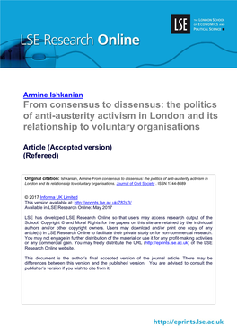 From Consensus to Dissensus: the Politics of Anti-Austerity Activism in London and Its Relationship to Voluntary Organisations