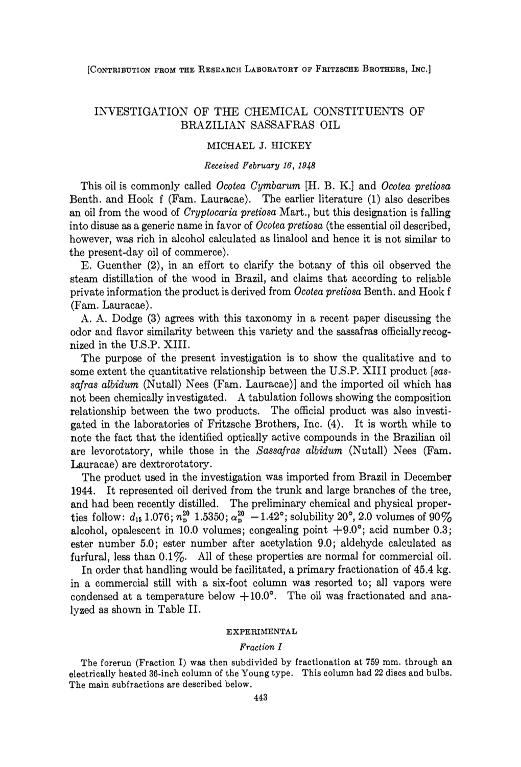 Investigation of the Chemical Constituents of Brazilian Sassafras Oil