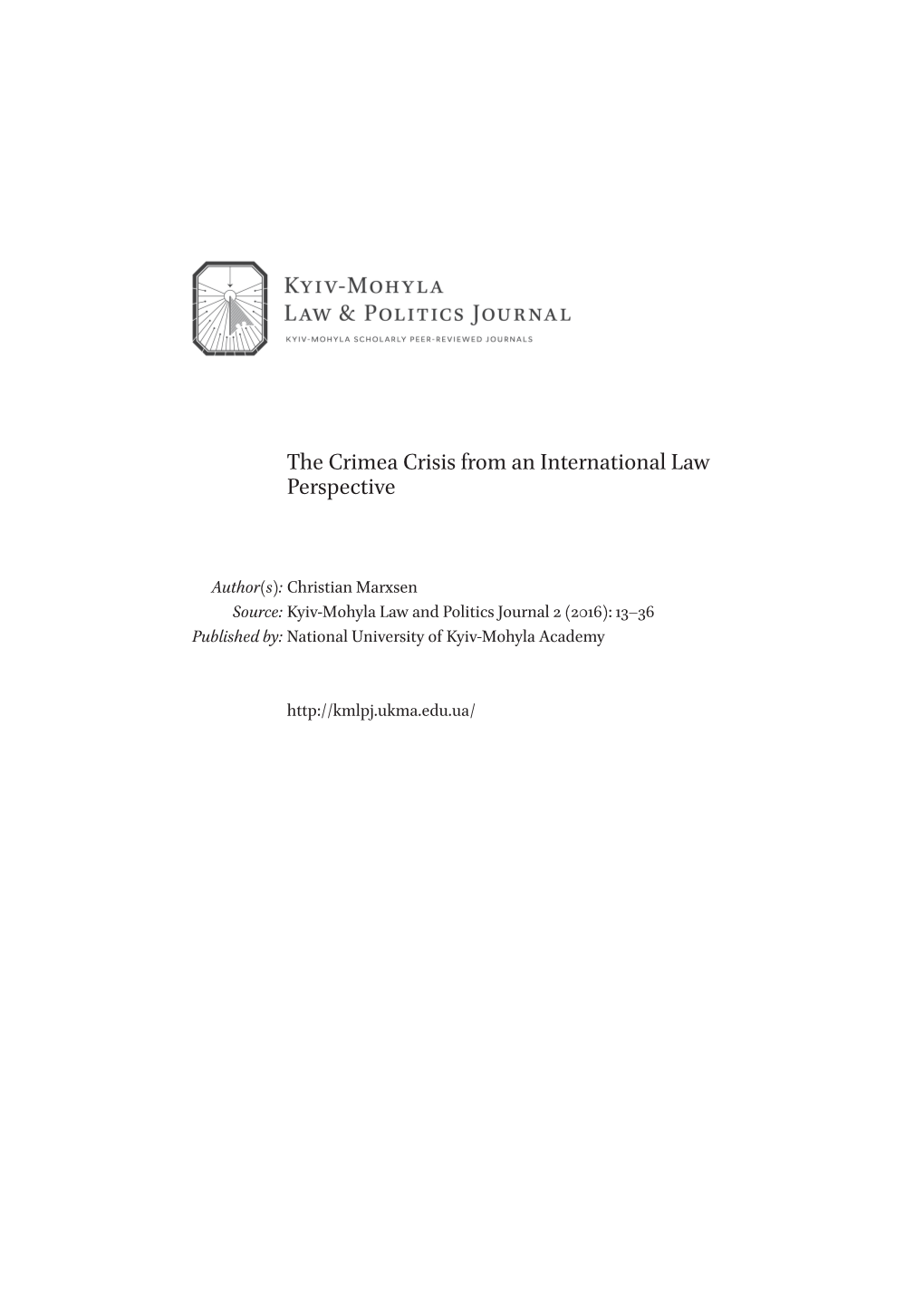 The Crimea Crisis from an International Law Perspective