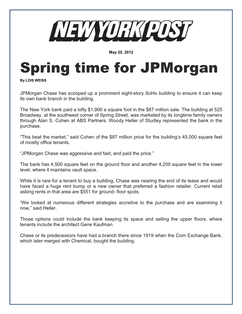 Spring Time for Jpmorgan by LOIS WEISS