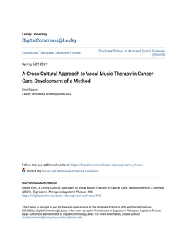 A Cross-Cultural Approach to Vocal Music Therapy in Cancer Care, Development of a Method