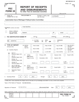 Report of Receipts and Disbursements