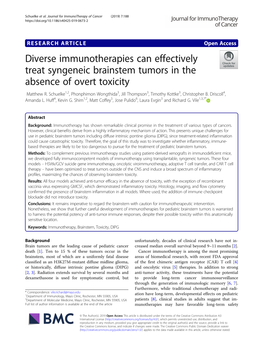 Diverse Immunotherapies Can Effectively Treat Syngeneic Brainstem Tumors in the Absence of Overt Toxicity Matthew R