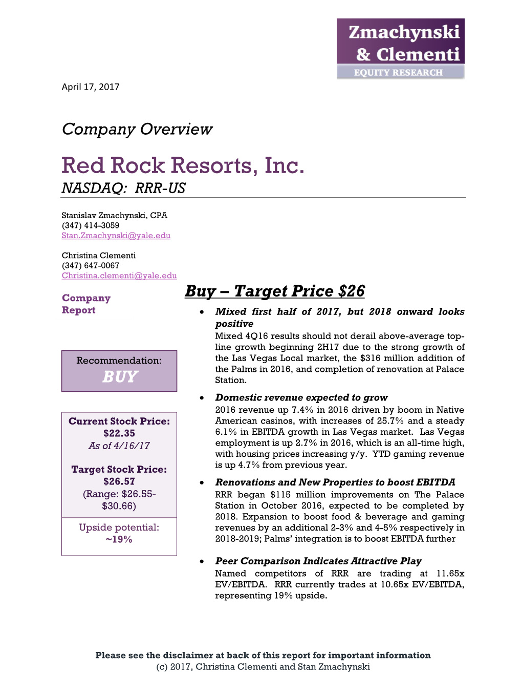 Red Rock Resorts, Inc. NASDAQ: RRR-US