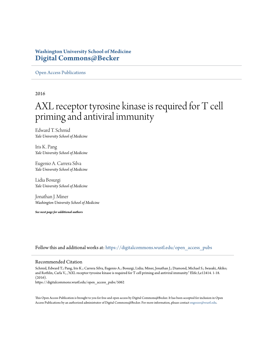 AXL Receptor Tyrosine Kinase Is Required for T Cell Priming and Antiviral Immunity Edward T