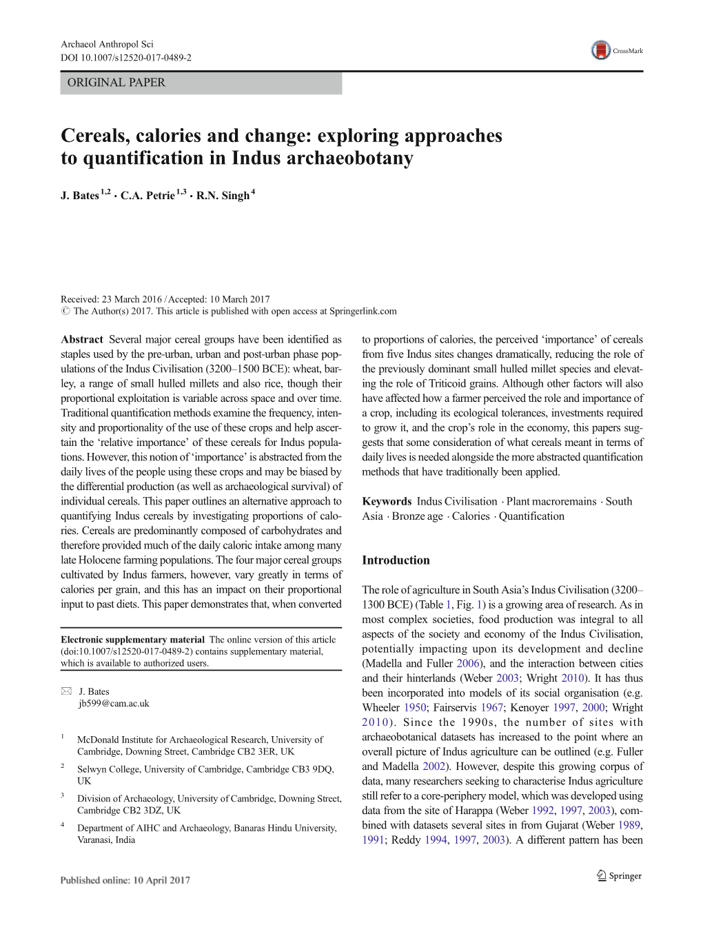 Cereals, Calories and Change: Exploring Approaches to Quantification in Indus Archaeobotany