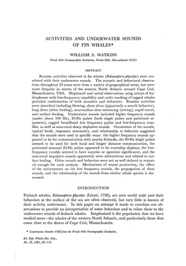 Watkins, W. A. Activities and Underwater Sounds of Fin Whales