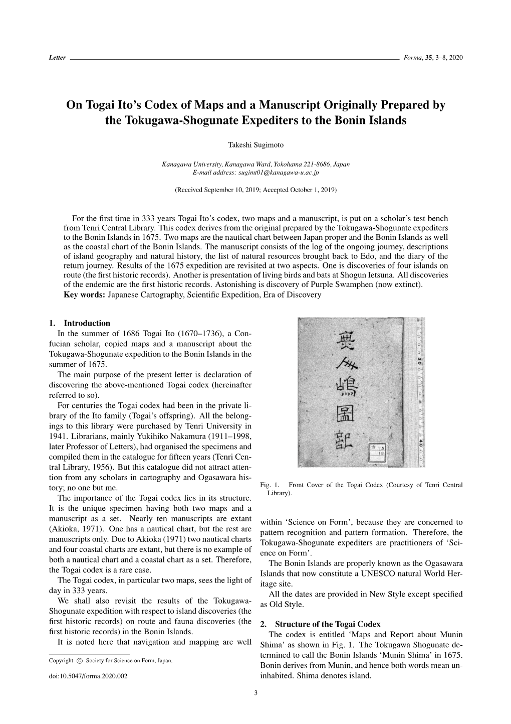 On Togai Ito's Codex of Maps and a Manuscript Originally Prepared by the Tokugawa-Shogunate Expediters to the Bonin Islands