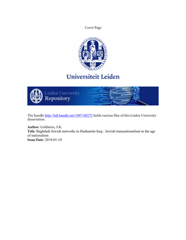 Cover Page the Handle Holds Various Files of This Leiden University Dissertation. Author: Golds