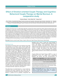 Effect of Emotion-Oriented Couple Therapy and Cognitive- Behavioral Couple Therapy on Marital Burnout