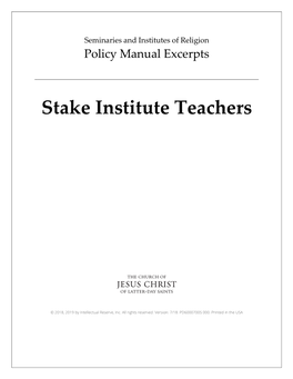 Stake Institute Teachers