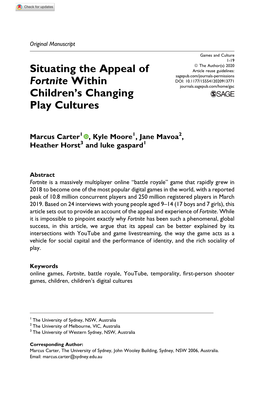 Situating the Appeal of Fortnite Within Children's Changing Play Cultures