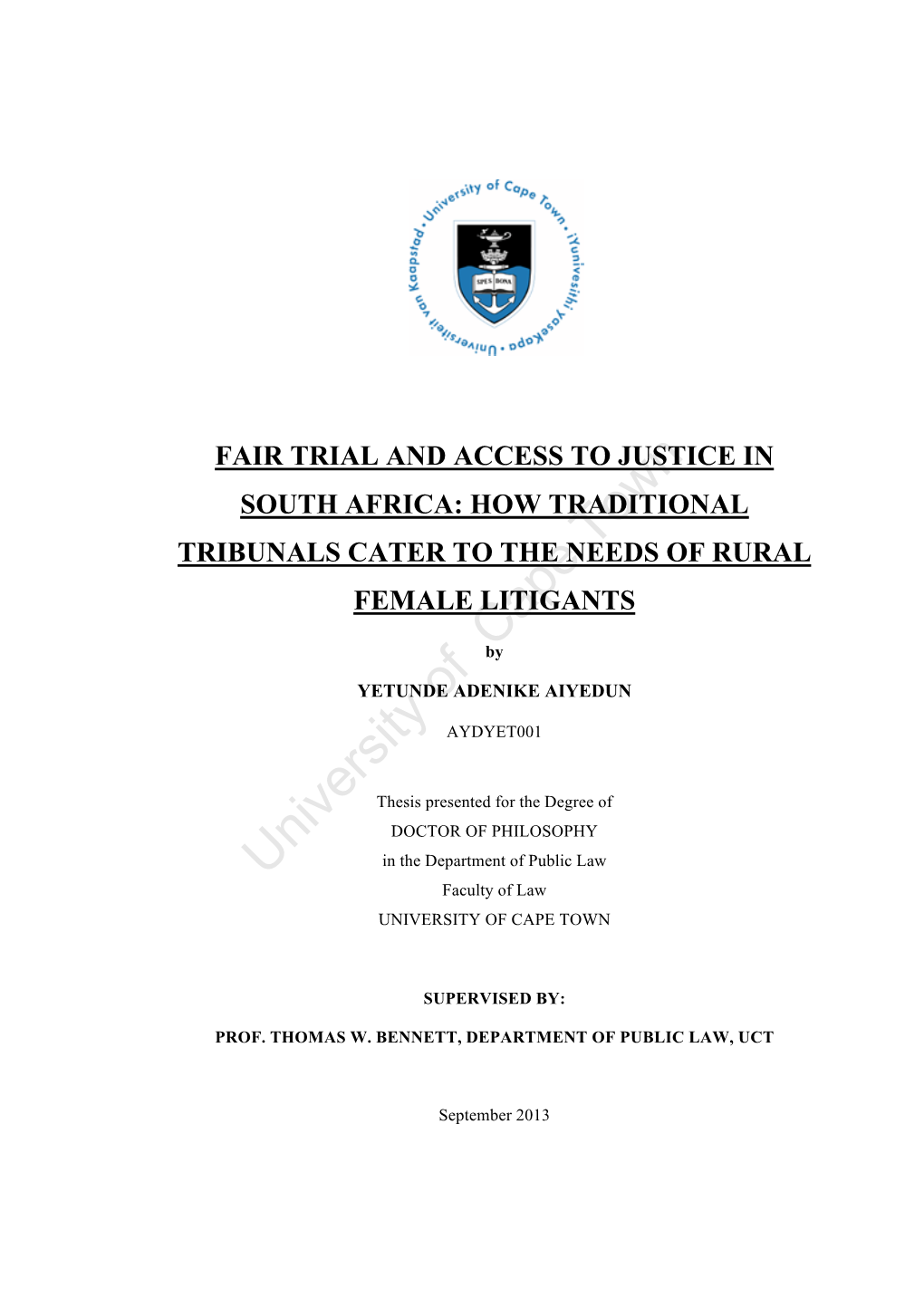 Fair Trial and Access to Justice in South Africa: How Traditional Tribunals Cater to the Needs of Rural Female Litigants