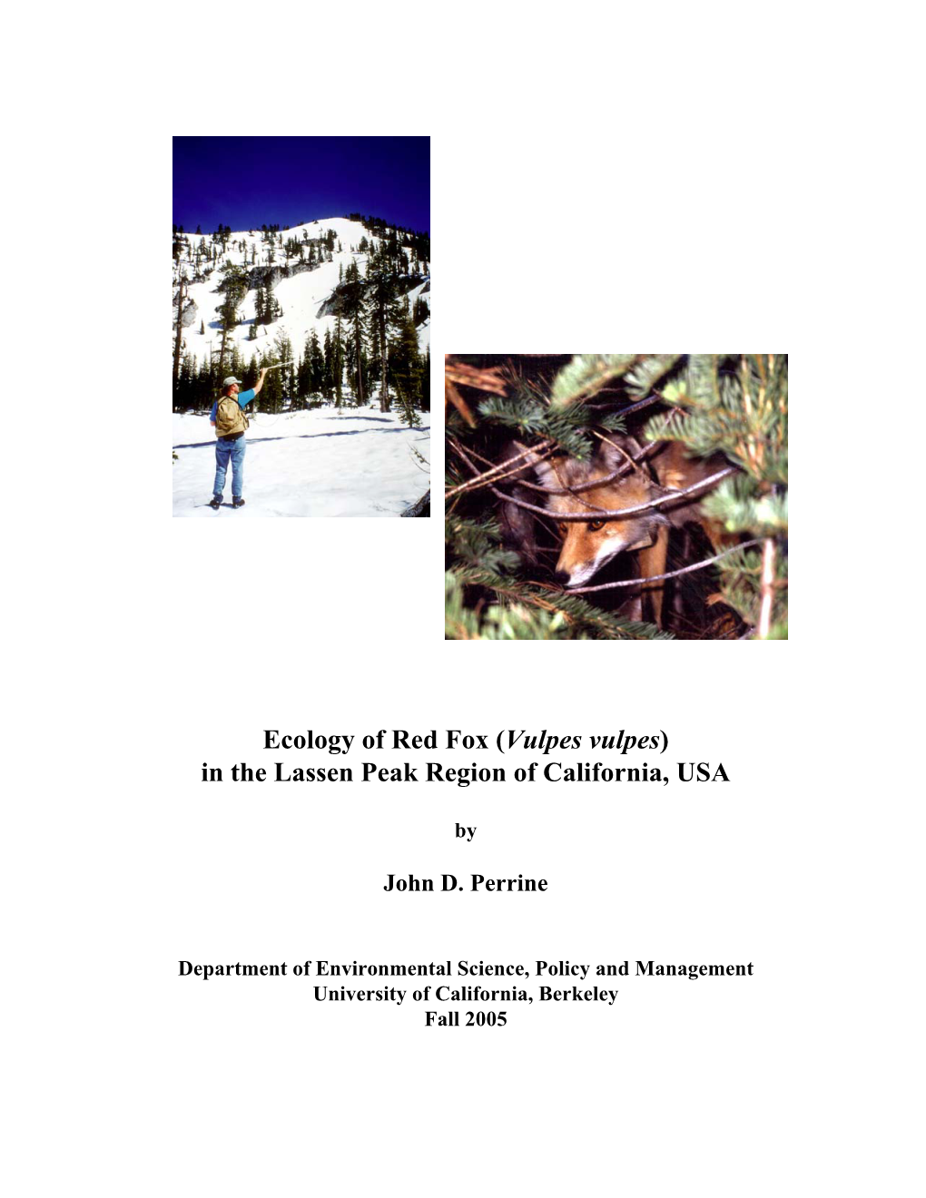 Ecology of Red Fox (Vulpes Vulpes) in the Lassen Peak Region of California, USA