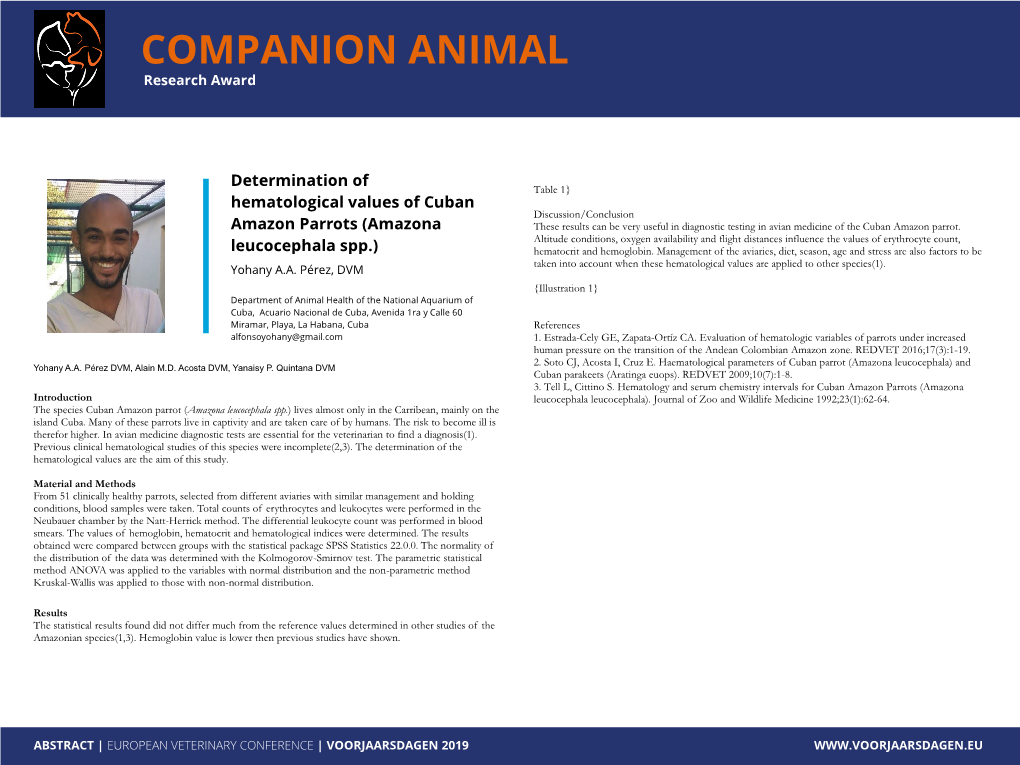 COMPANION ANIMAL Determination of Hematological
