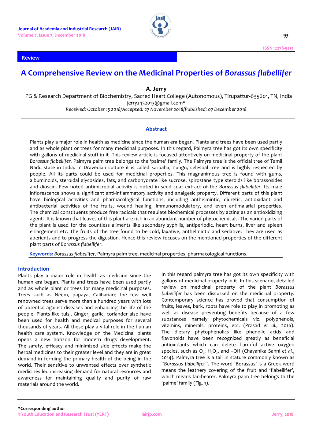 A Comprehensive Review on the Medicinal Properties of Borassus Flabellifer