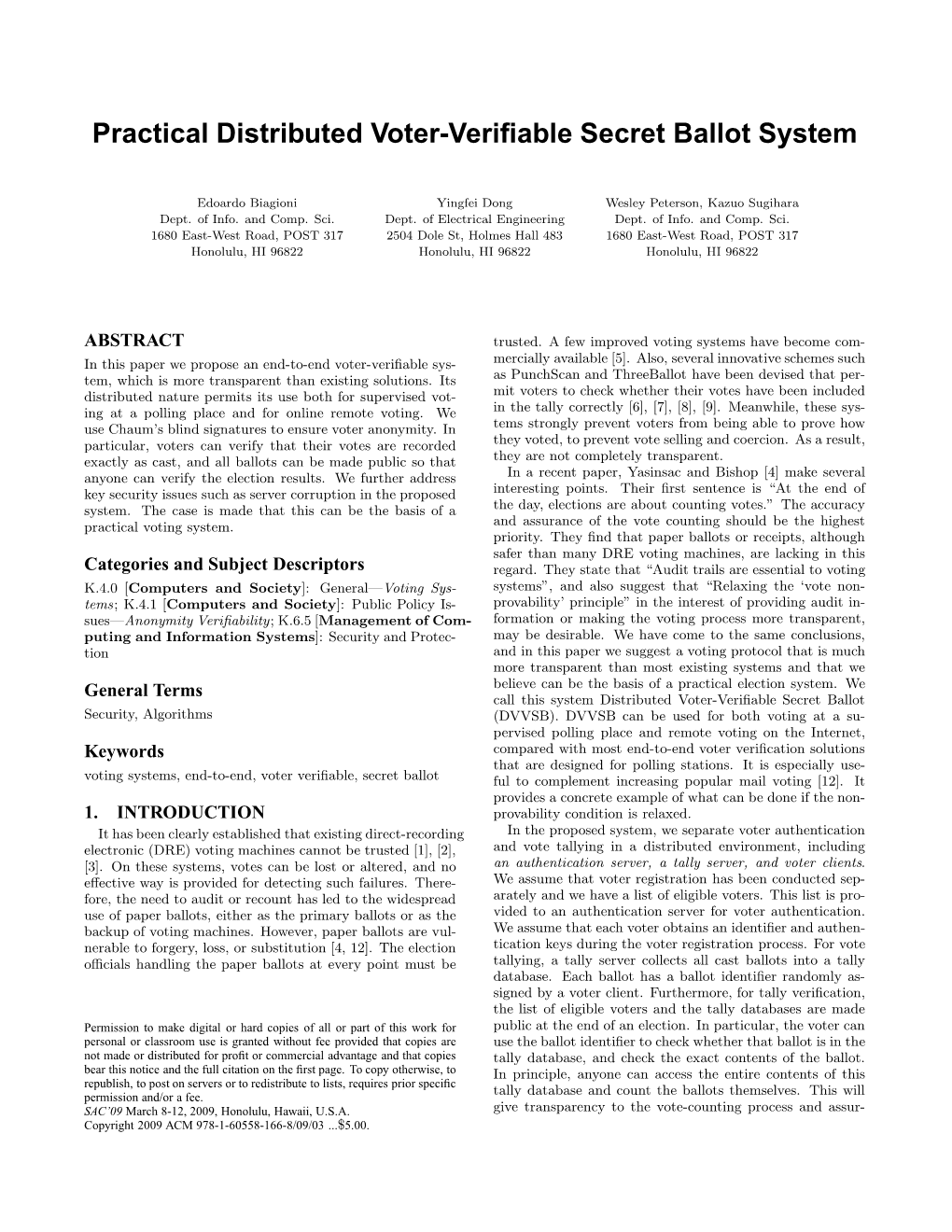 Practical Distributed Voter-Verifiable Secret Ballot System