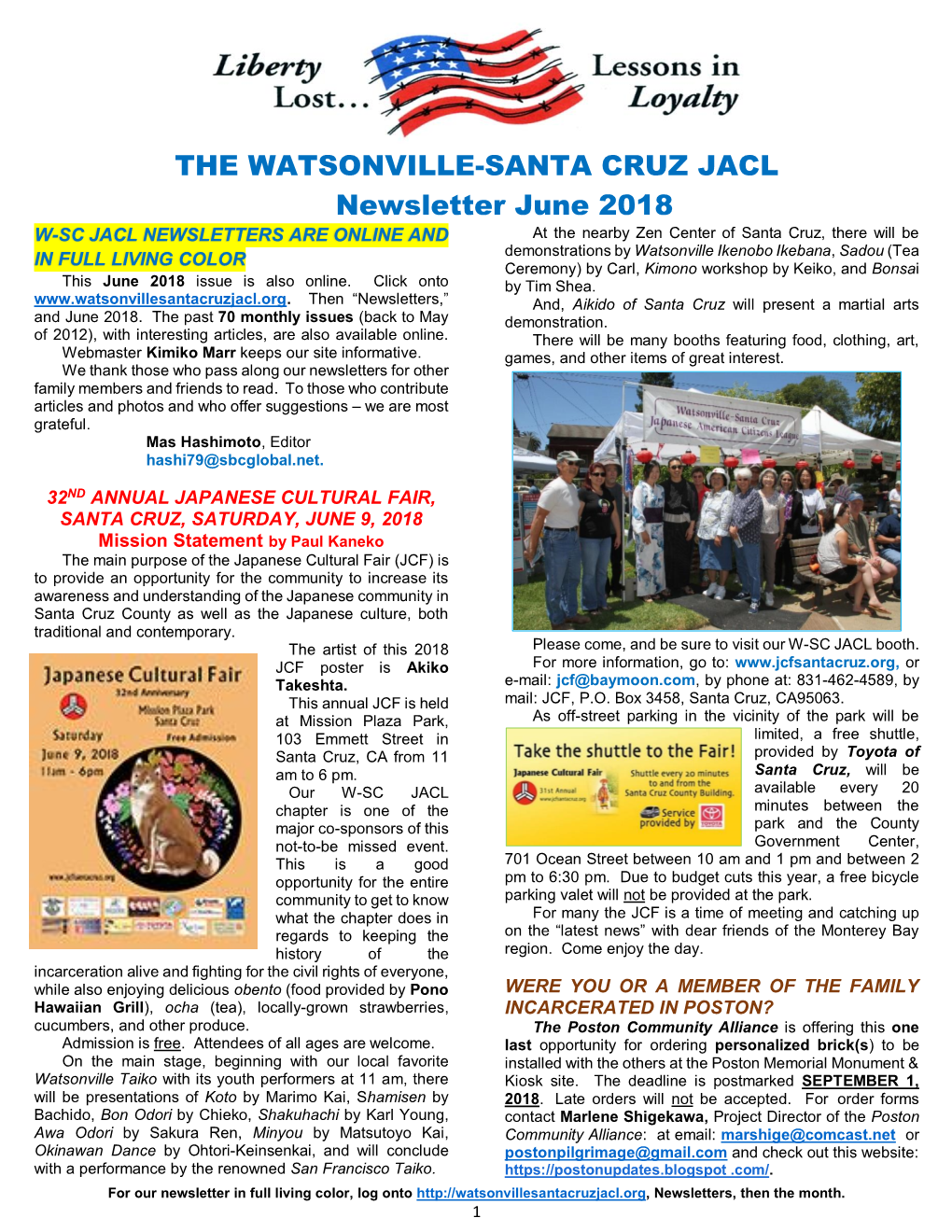 THE WATSONVILLE-SANTA CRUZ JACL Newsletter June 2018